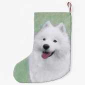 Samoyed Painting - Cute Original Dog Art Kleine Kerstsok (Achterkant)
