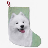 Samoyed Painting - Cute Original Dog Art Kleine Kerstsok (Voorkant)