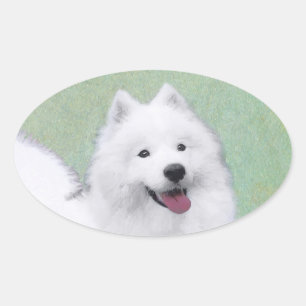 Samoyed Painting - Cute Original Dog Art Ovale Sticker