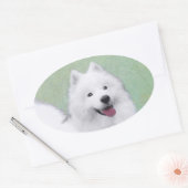 Samoyed Painting - Cute Original Dog Art Ovale Sticker (Envelop)