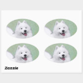 Samoyed Painting - Cute Original Dog Art Ovale Sticker (Vel)