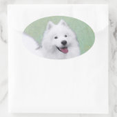 Samoyed Painting - Cute Original Dog Art Ovale Sticker (Tas)