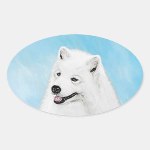 Samoyed Painting - Cute Original Dog Art Ovale Sticker