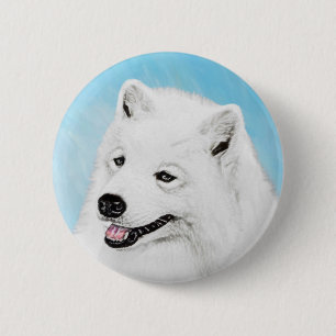 Samoyed Painting - Cute Original Dog Art Ronde Button 5,7 Cm