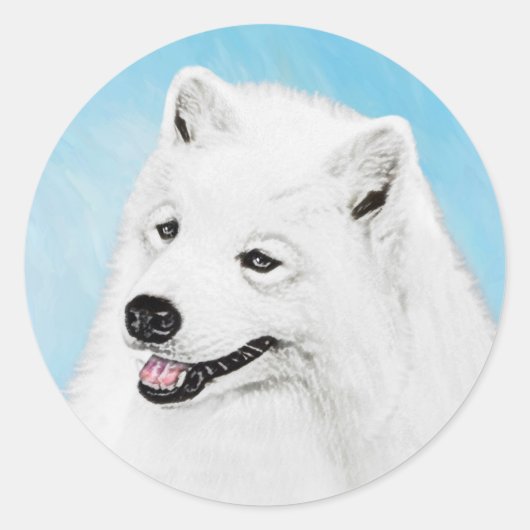 Samoyed Painting - Cute Original Dog Art Ronde Sticker (Voorkant)