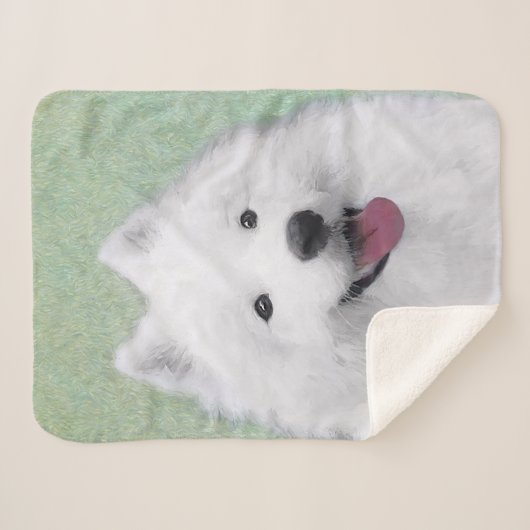 Samoyed Painting - Cute Original Dog Art Sherpa Deken (Voorkant (horizontaal))