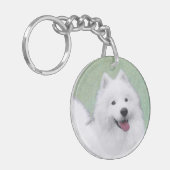 Samoyed Painting - Cute Original Dog Art Sleutelhanger (Voorkant Links)