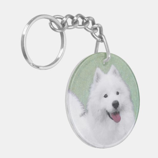 Samoyed Painting - Cute Original Dog Art Sleutelhanger (Voorkant Links)