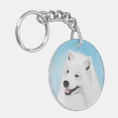 Samoyed Painting - Cute Original Dog Art Sleutelhanger (Voorkant Links)