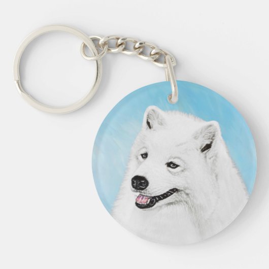 Samoyed Painting - Cute Original Dog Art Sleutelhanger (Voorkant)