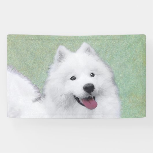 Samoyed Painting - Cute Original Dog Art Spandoek (Horizontaal)