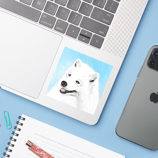 Samoyed Painting - Cute Original Dog Art Sticker (Laptop met iPhone)