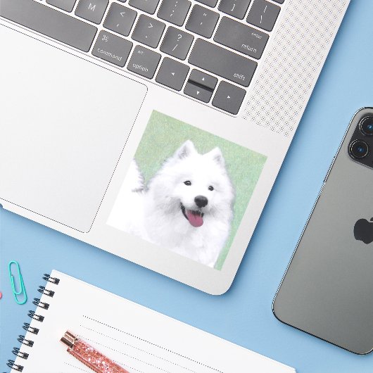 Samoyed Painting - Cute Original Dog Art Sticker (Laptop met iPhone)