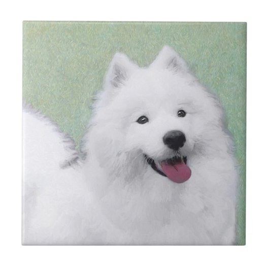 Samoyed Painting - Cute Original Dog Art Tegeltje (Voorkant)
