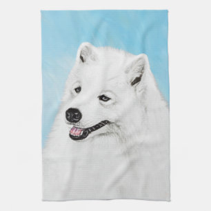 Samoyed Painting - Cute Original Dog Art Theedoek