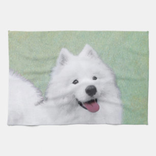 Samoyed Painting - Cute Original Dog Art Theedoek