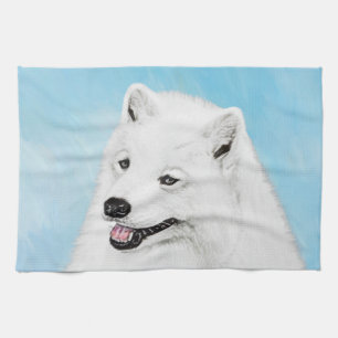 Samoyed Painting - Cute Original Dog Art Theedoek