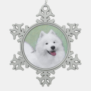 Samoyed Painting - Cute Original Dog Art Tin Sneeuwvlok Ornament