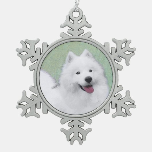 Samoyed Painting - Cute Original Dog Art Tin Sneeuwvlok Ornament (Voorkant)