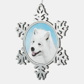 Samoyed Painting - Cute Original Dog Art Tin Sneeuwvlok Ornament (Rechts)
