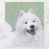 Samoyed Painting - Cute Original Dog Art Wijn Etiket (Enkel label)