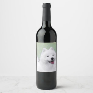Samoyed Painting - Cute Original Dog Art Wijn Etiket