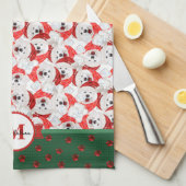 Samoyed Patroon Monogram Kerst Hond Theedoek (Quarter Fold)