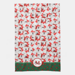 Samoyed Patroon Monogram Kerst Hond Theedoek