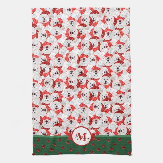 Samoyed Patroon Monogram Kerst Hond Theedoek (Verticaal)