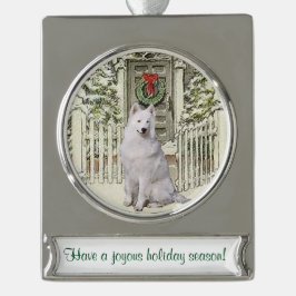 Samoyed Persoonlijke Kerstmis Verzilverd Banner Ornament