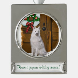 Samoyed Persoonlijke Kerstmis Verzilverd Banner Ornament