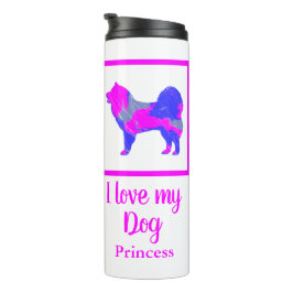 Samoyed Pet Dog Hot Pink & Blue Silhouette Thermosbeker