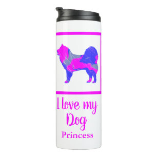 Samoyed Pet Dog Hot Pink & Blue Silhouette Thermosbeker