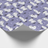 Samoyed Pet Dog met sneeuw op pijnbomen achtergron Cadeaupapier (Hoek)