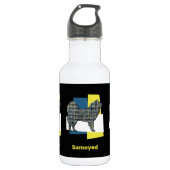 Samoyed Pet Dog Silhouette Yellow & Blue Grid Waterfles (Voorkant)
