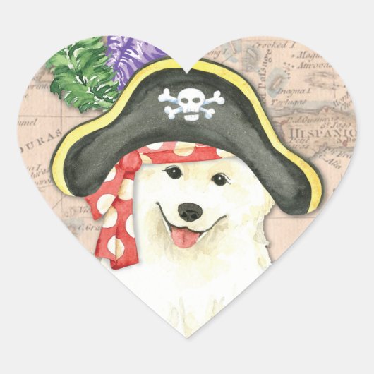 Samoyed Pirate Hart Sticker (Voorkant)