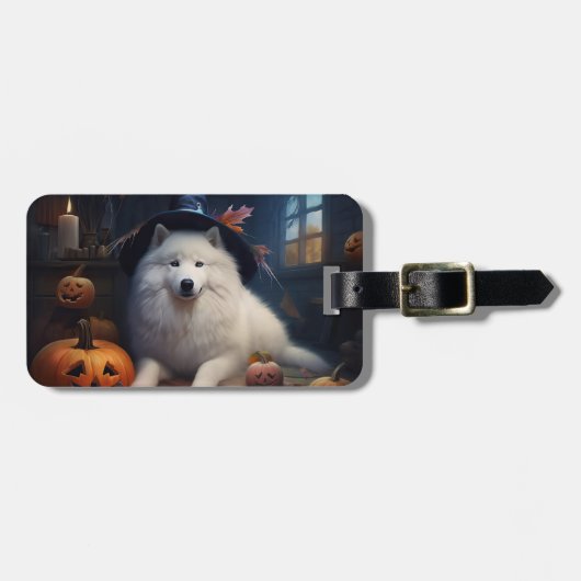 Samoyed pompoenen Halloween eng Bagagelabel (Voorkant horizontaal)