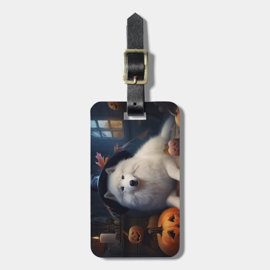 Samoyed pompoenen Halloween eng Bagagelabel (Voorkant verticaal)