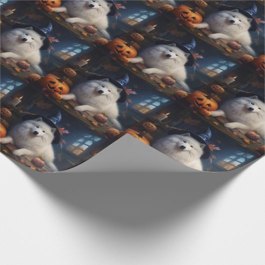 Samoyed pompoenen Halloween eng Cadeaupapier (Hoek)