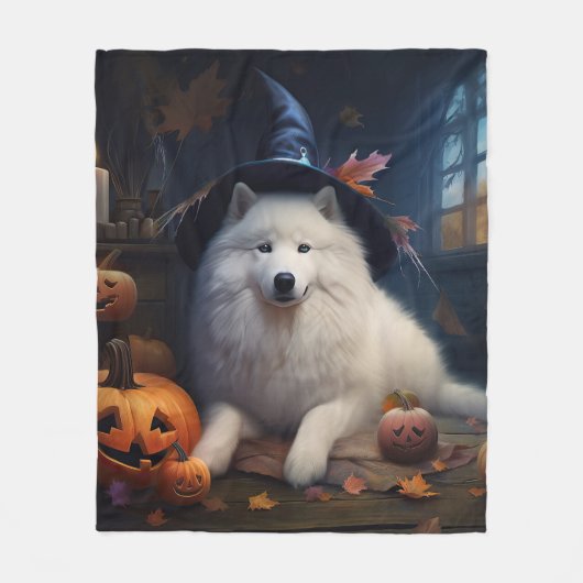 Samoyed pompoenen Halloween eng Fleece Deken (Voorkant)