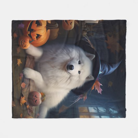 Samoyed pompoenen Halloween eng Fleece Deken (Voorkant (Horizontaal))