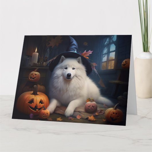 Samoyed pompoenen Halloween eng Kaart (Voorkant)