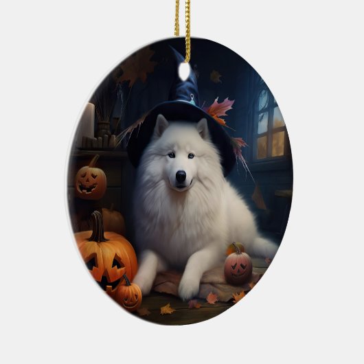 Samoyed pompoenen Halloween eng Keramisch Ornament (Rechts)