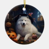 Samoyed pompoenen Halloween eng Keramisch Ornament (Voorkant)