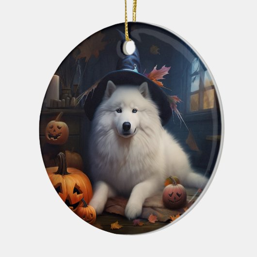 Samoyed pompoenen Halloween eng Keramisch Ornament (Links)
