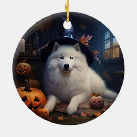 Samoyed pompoenen Halloween eng Keramisch Ornament (Achterkant)
