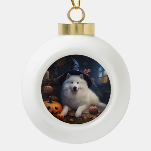 Samoyed pompoenen Halloween eng Keramische Bal Ornament (Voorkant)