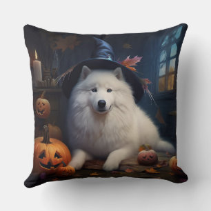 Samoyed pompoenen Halloween eng Kussen