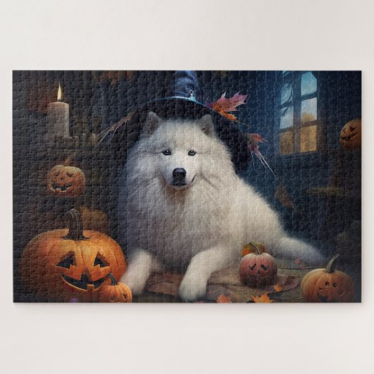 Samoyed pompoenen Halloween eng Legpuzzel (Horizontaal)