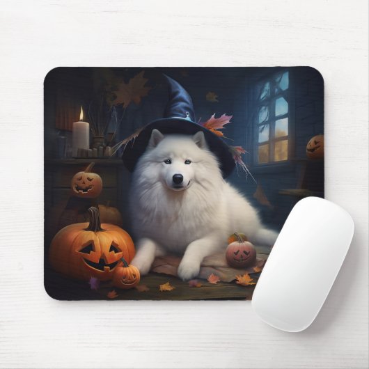 Samoyed pompoenen Halloween eng Muismat (Met muis)